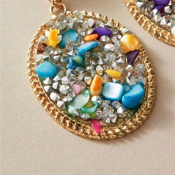 Faux Pearl Gold Rhinestone Big Oval Evening Formal Chandelier Earrings - Picture 3 of 5